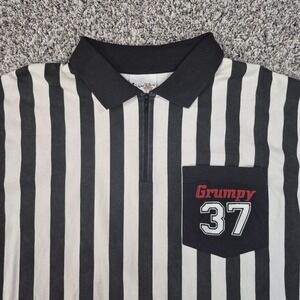 Walt Disney World VTG Grumpy Striped Referee Zip Polo Shirt‎ Mens XL Disneycore